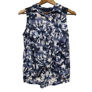 NWT Sleeveless Tie-Dye Top Tie Front Womens Medium Rodeo Cowgirl Western Lace